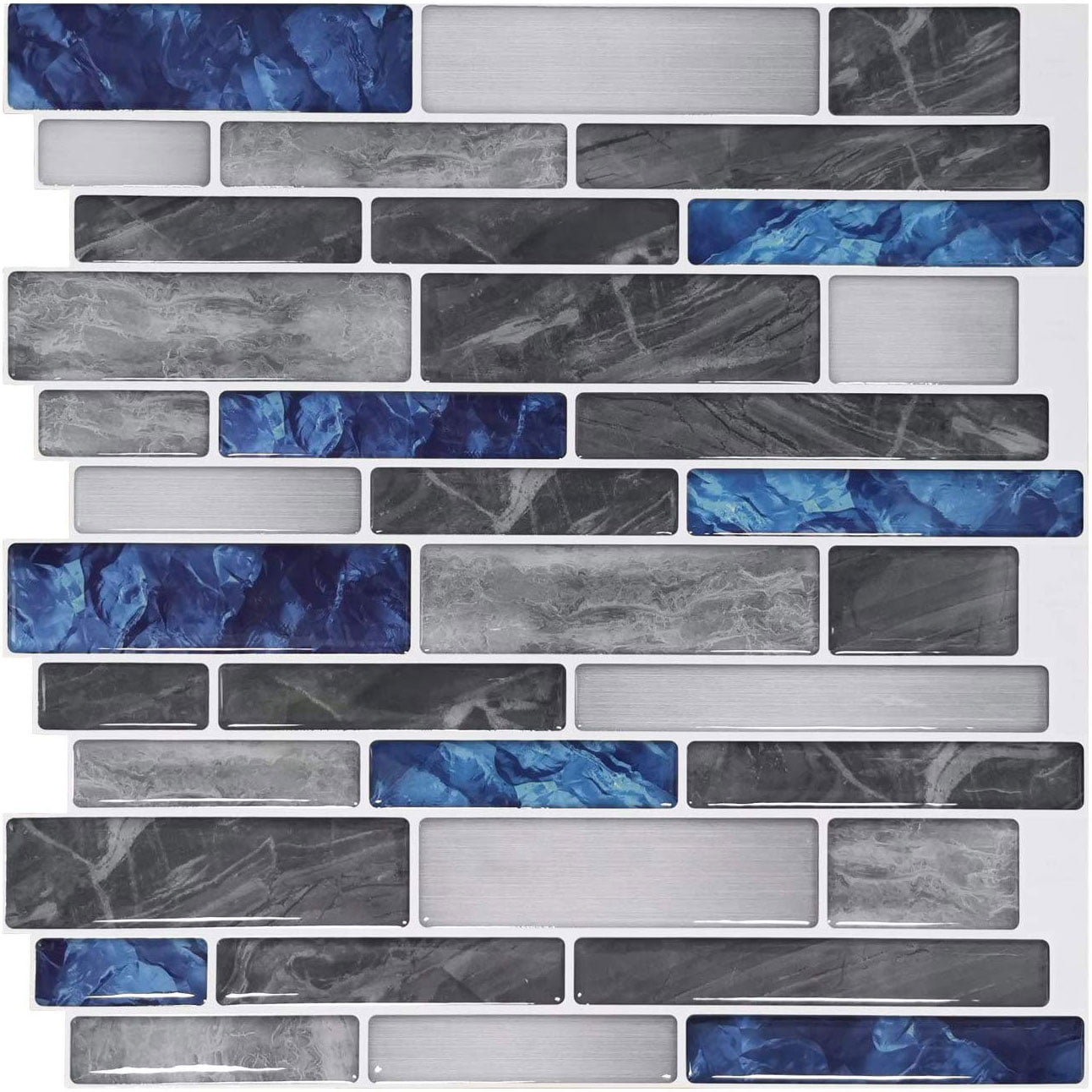 10Sheet 12"X12" Peel and Stick Backsplash Tiles Selfadhesive Decorative Blue Marble Tiles