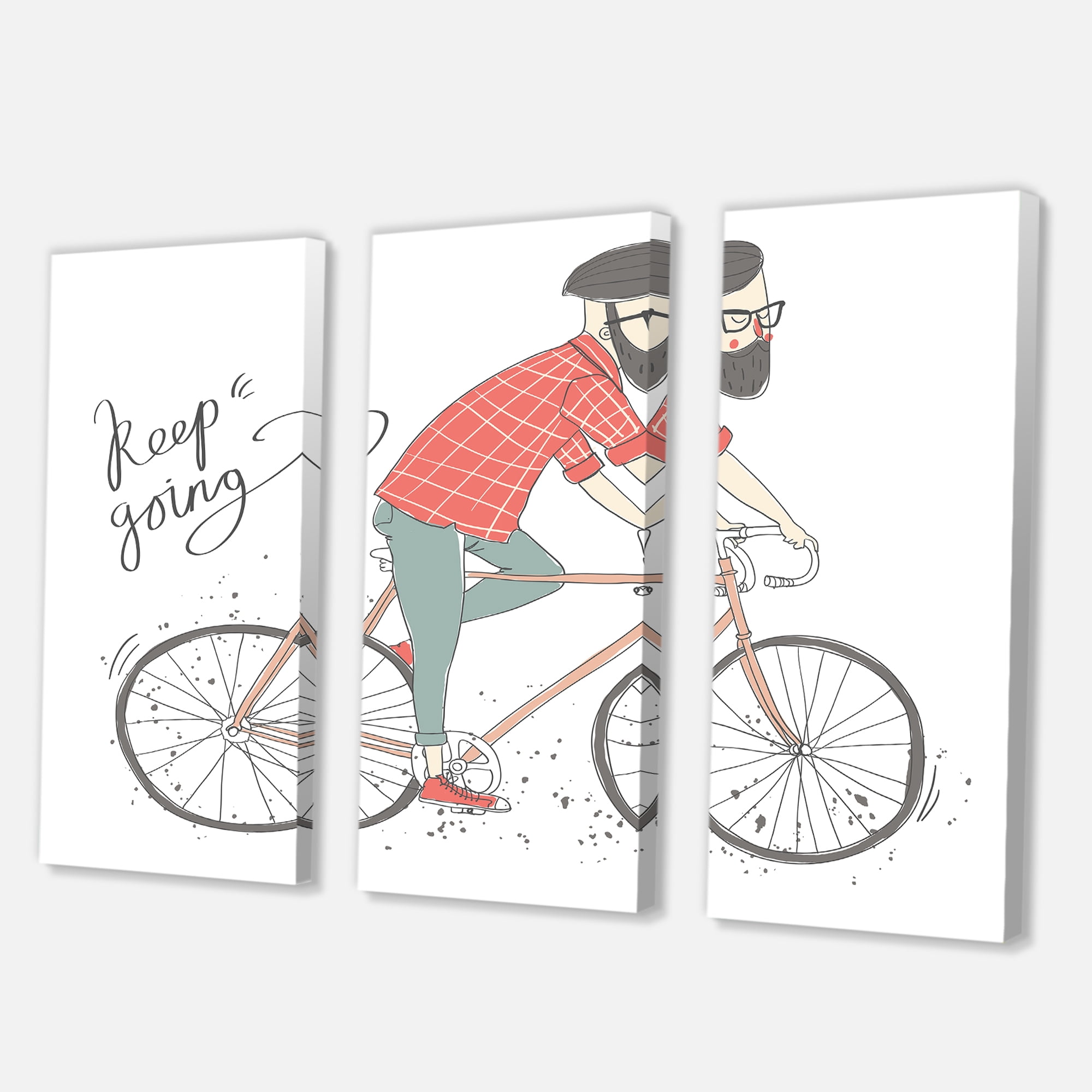 Designart ' Hipster Man Riding A Bicycle ' Children's Art Canvas Wall Art Print
