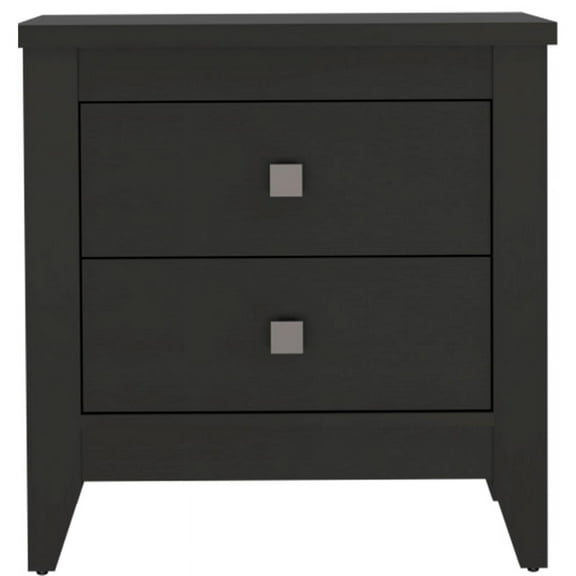 FM FURNITURE Breeze Four-Legged Modern Bedroom Nightstand, with Two Drawers - Black