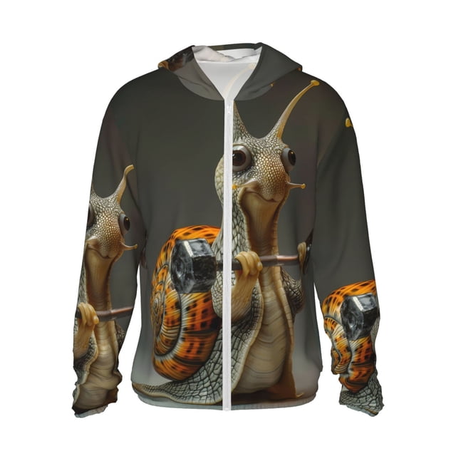 Balery Surreal Weightlifting Snail Sudadera ligera de manga larga con capucha y protección solar UPF 50+ para hombre y mujer, ideal para pesca y running-Medium