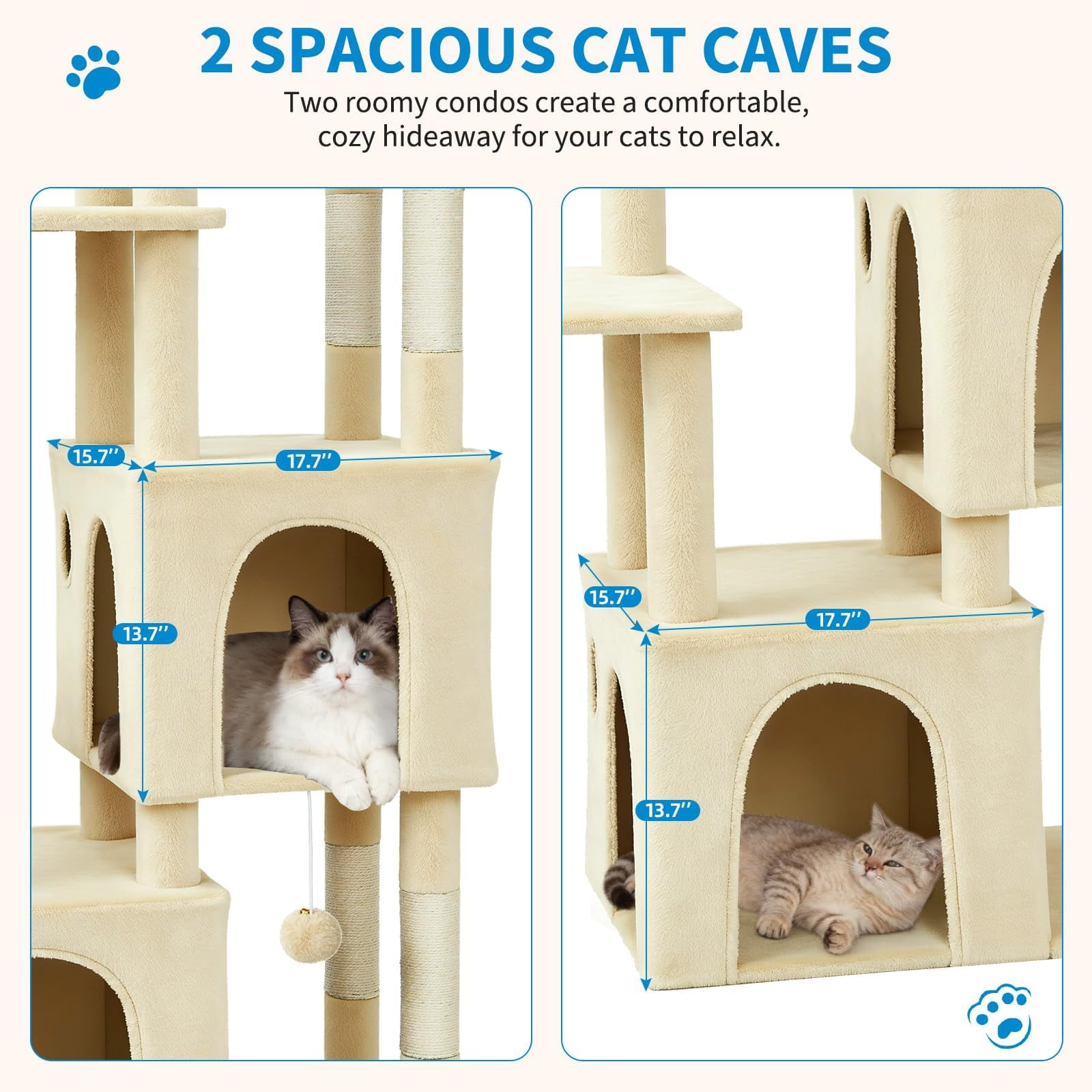 Heavy Duty Cat Tree, 61" Sturdy Cat Tree for Indoor Cats Extra Large Cat Tower with Scratching Post, Hammock, Cat Condo for Adult Cats Kittens, F72 Pro