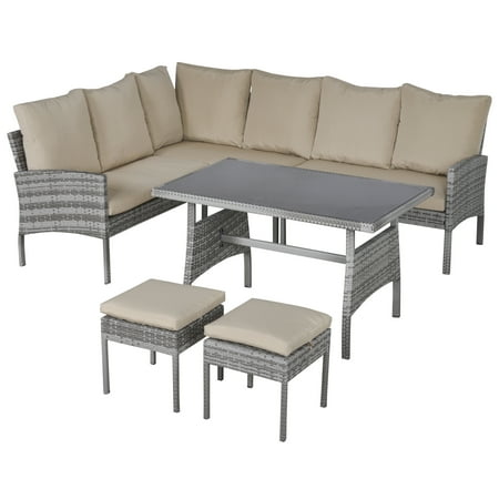 Outsunny 6 Pcs Outdoor Patio Dining Table Sets All Weather Pe Rattan Sofa Chair Furniture Set Indoor Backyard Garden With Cushions Khaqi Canada Pe Rattan Sofa Chair Furniture Set, Indoor Outdoor Sofa Table