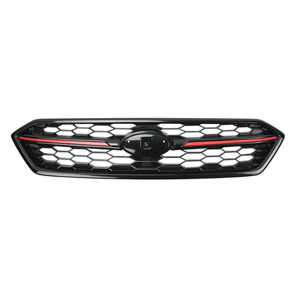 Ikon Motorsports Front Upper Grille, Compatible with 2018-2021 Subaru WRX STI & WRX STI Style Gloss Black W/ Red ABS Plastic Replacement Front Bumper Hood Grill 1PC
