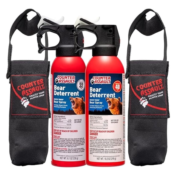 Bear Spray with Holster - Bears, , Coyotes - Long-Range 32ft/40ft Distance - Pepper Spray Safety Gear for Hiking & Camping Protection - 2% Capsaicin - 8.1 oz & 10.2 oz
