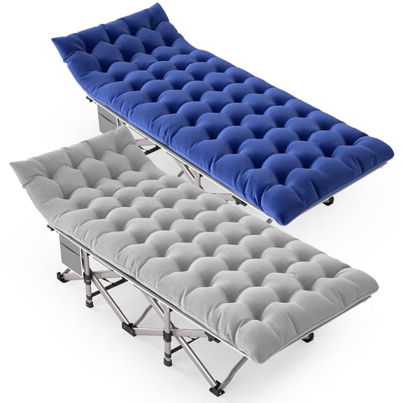 Fenbeli 2 Pack Camping Cot with Mattress Heavy Duty Folding Cot Bed for Adults, Blue and Gray