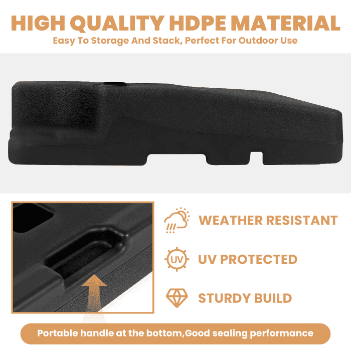 Sturdy Build HDPE Umbrella Base, 4-Piece Black Set, 356 LBS Capacity, Easy-Fill Spouts, Umbrella Stand Base for Beach, Garden, Outdoor