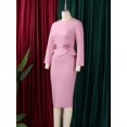 thumbnail image 3 of Pink Dress With 3D Floral Waist Detail Long Sleeve, 3 of 28