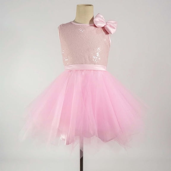 Girls' Color Sleeveless Party Dress With Cute Round Neck For Kids Stage Performance Ready Lightweight Skirt For Girls