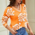 thumbnail image 1 of ICHUANYI Liquidación Moda Mujer Casual Tejer Manga Larga Impresión V-Cuello Tops Blusa Camiseta ICHUANYI WER202308232461, 1 of 6