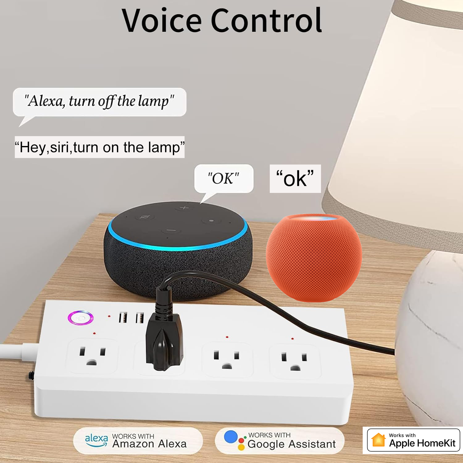 Matter 16A Smart Power Strip WiFi Plug Multiple Outlet Surge Protector 4 AC Outlets,3 USB Port,1 Type-C Port, Compatible Work with Apple Homekit,Amazon Alexa, Google Home,Only supports 2.4GHz WiFi