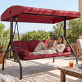 thumbnail image 3 of TLSUNNY 3-Seat Outdoor Porch Swing with Stand and Canopy, Convertible Porch Swing Bed for Adults, W/ Foldable Cup Holders & Removable Pillows, 800LBS, 3 of 11
