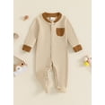 thumbnail image 2 of Suealasg Baby Boy Girl Footed Jumpsuit 3 6 Months Newborn Crew Neck Long Sleeve Contrast Color Button Up Full Length Jumpsuit, 2 of 7