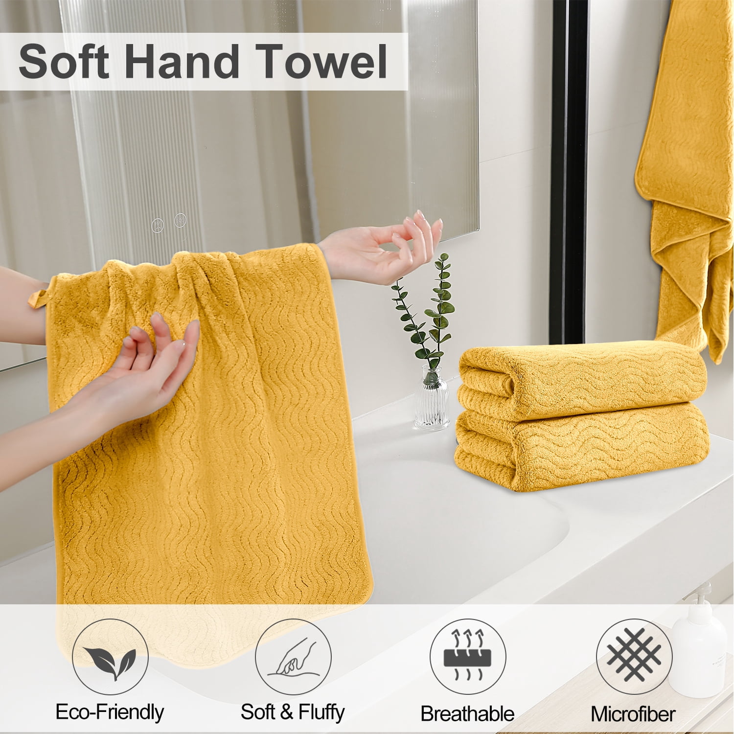Jessy Home 12 Pack Dark Yellow Hand Towel Set 16"x31" Soft Highly Absorbent Quick Dry Bathroom Towels 600 GSM Microfiber Plush Towels