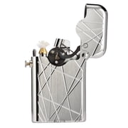Luxury Retro Soft-Flame Refillable Brass Kerosene Lighter,Automatic Ignition,Safety Lock,Electroplated Chrome Color, Engraving, Collectible, Mens Gift, Thorens Gen 3 Single Claw Modern Grid