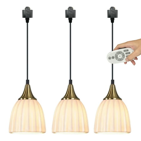 

Kiven H Track Pendant Lightning with Remote Control 3 Lights Dimmable Modern H Track Lighting Ceramic Pendant Lights for Bedroom Kitchen Home Lighting E26 Socket