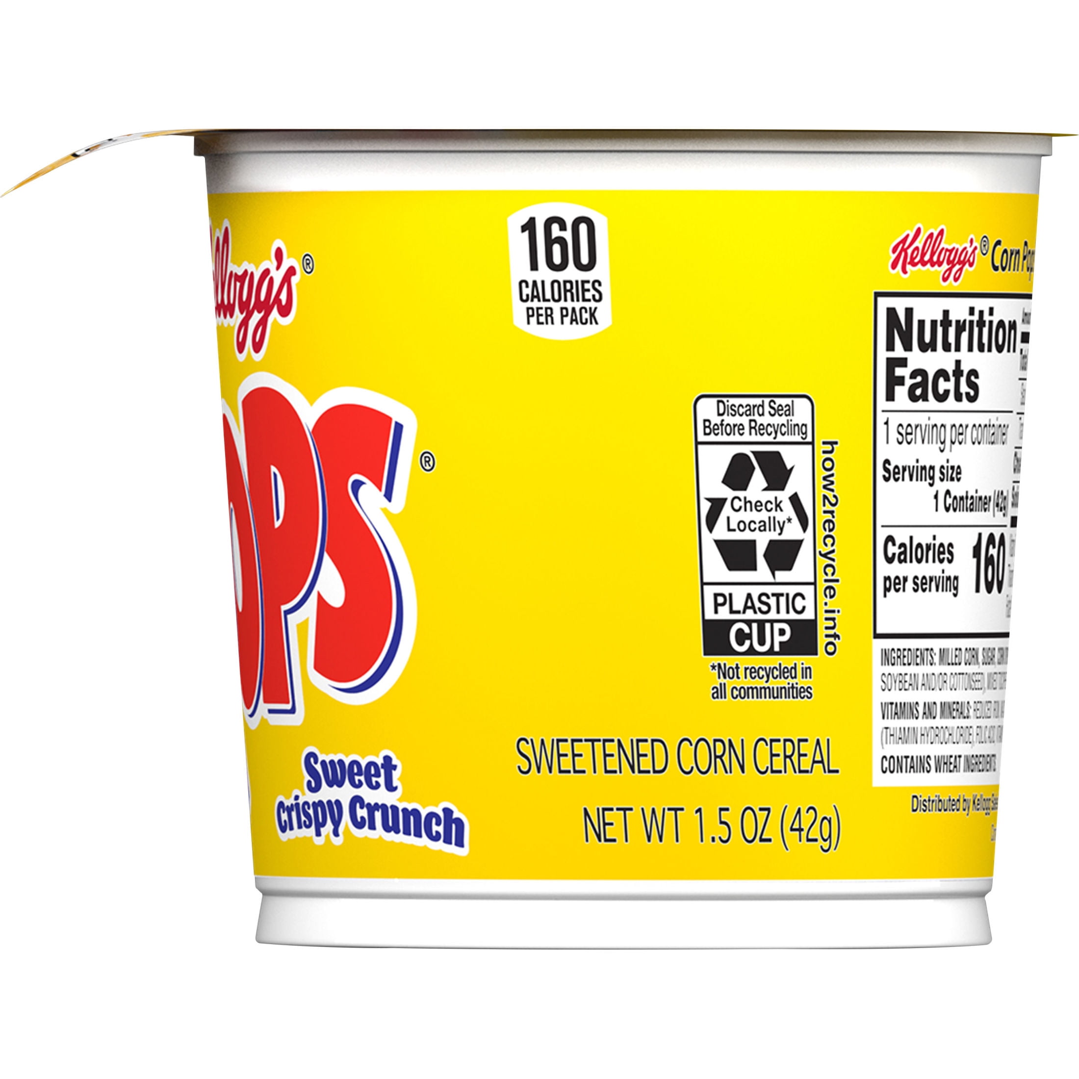 (12 pack) Kellogg's Corn Pops Original Breakfast Cereal, 8 Vitamins and Minerals, Single Serve Cup, 1.5 oz