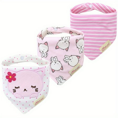 

wwbo 3-Piece Soft Cotton Baby Bib Set with Adjustable Snap Closure Cute Cartoon Embroidery for 0-3 Years