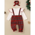 thumbnail image 3 of Caoirhny Infant Baby Girl Fall Romper 3 6 9 12 18 Months Plaid Fake Two-Piece Ruffle Long Sleeve Bodysuit and Bow Headband 2 Piece Clothes, 3 of 9