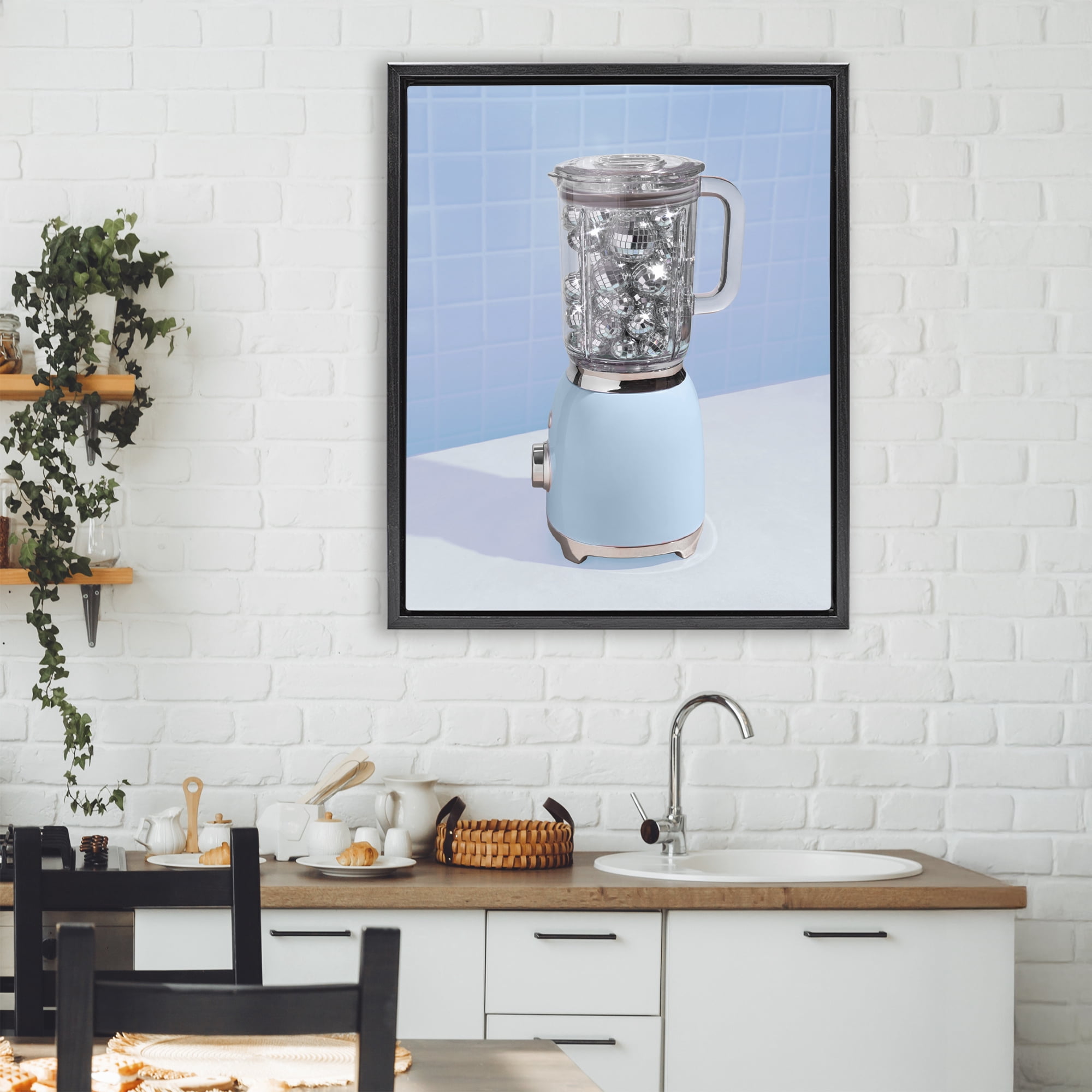 Stupell Industries Disco Drink Mixer over Blue Black Framed Floater Canvas Wall Art, design by LISH Creative