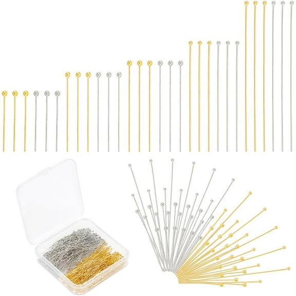 About 500pcs Brass Ball Head Pins 20~50mm Straight Head Pin 2 Colors Metal Eye Pins Findings End Headpins Findings for DIY Craft Jewelry Making DIY