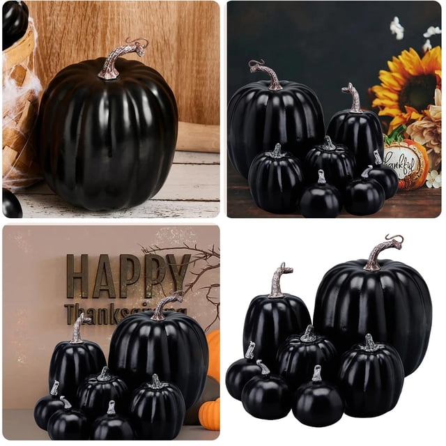 BKER Pattern 7 Faux Pumpkins Black Halloween Fall Decoration Garden