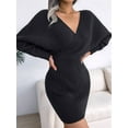 thumbnail image 3 of Women'S Cocktail Knitted Sweater Dress Long Sleeve Batwing Sleeve V-Neck Backless Mini Dress Black L, 3 of 8