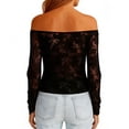 thumbnail image 6 of Lace Off Shoulder Tops for Women Long Sleeve Mesh Tops Embroidered Sheer Lace V Neck T-Shirts See Through Blouse, 6 of 7