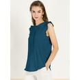 thumbnail image 4 of Blusas elegante Sin mangas Allegra K Vintage de la Década de 1950 con volantes para Oficina de Negocios para Mujer Azul verde M, 4 of 6