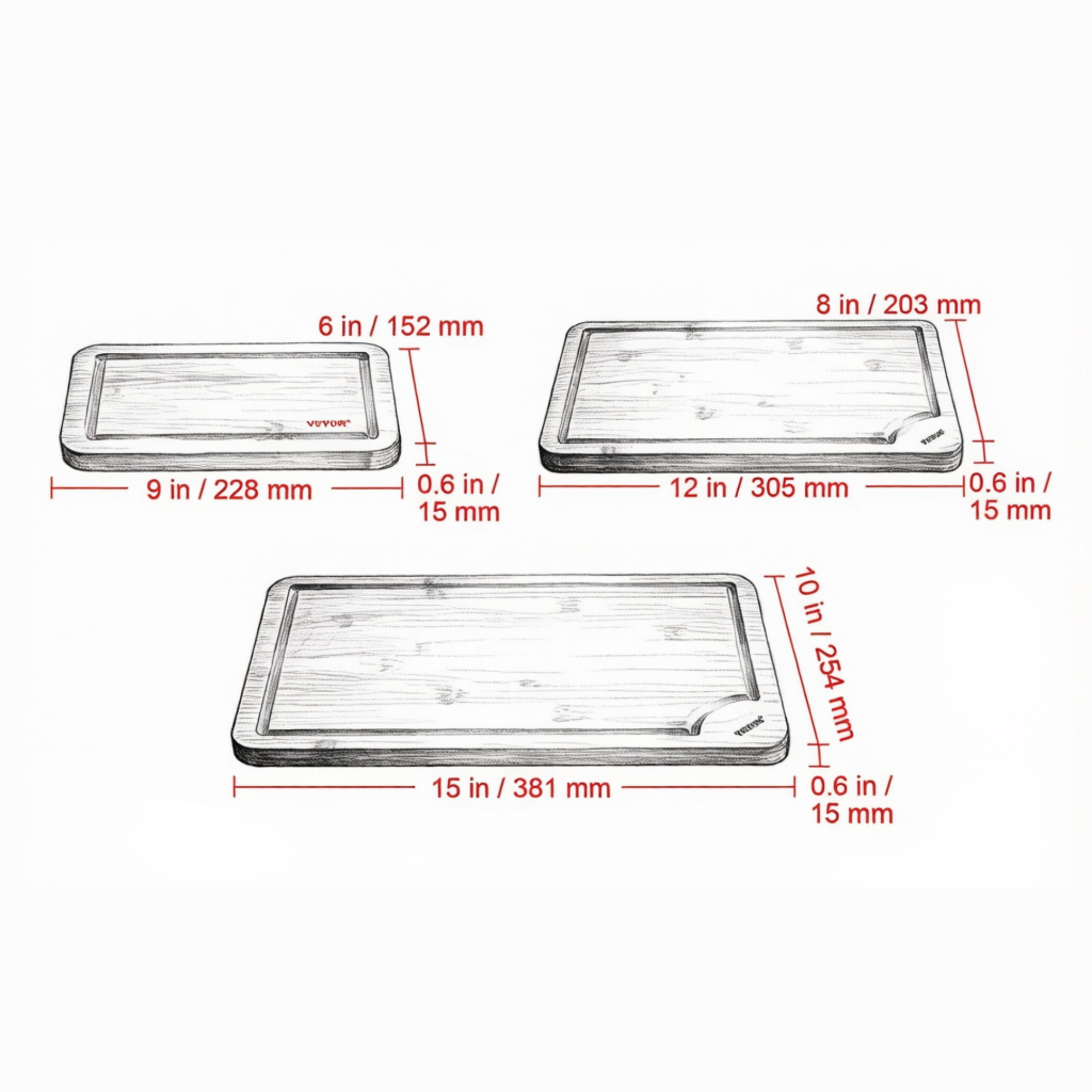 3-Piece Cutting Board Set, Sturdy Chopping Board with Juice Groove & Handle for Serving