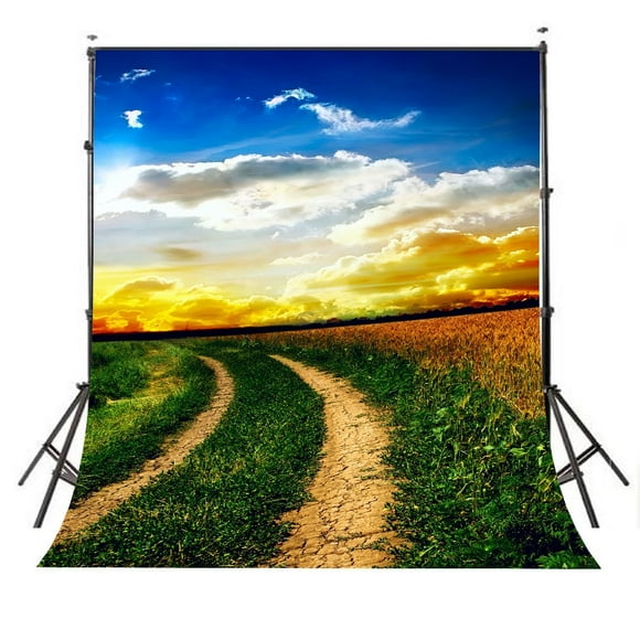YUSDECOR Blue Sky And White Clouds Photography Background Paper 5x7ft Size Room Wall Hanging Studio Props Wall Green Grass Background