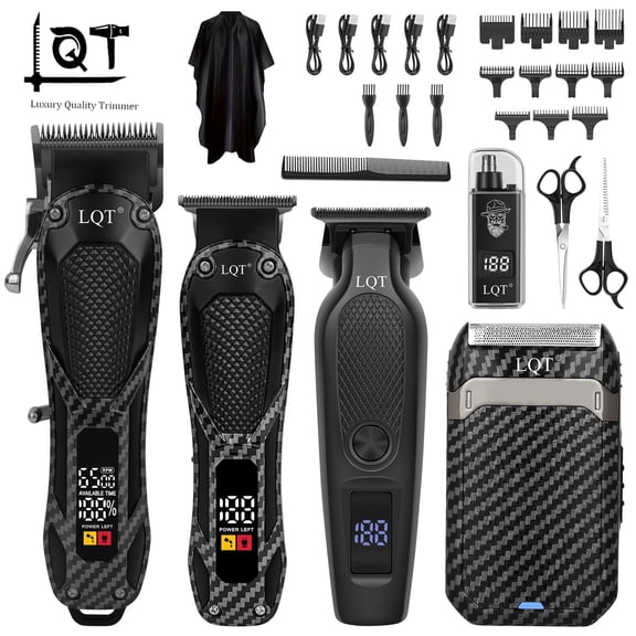 LQT Professional 5 in 1 Hair Clippers for Men, Zero Gap T-Blade Trimmer, Beard Trimmer, Electric Shaver, Nose Trimmer, Cordless Rechargeable Barber Kit with LED Display, USB Charging, Gift for men