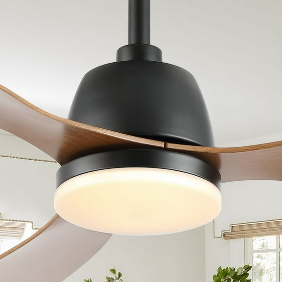 JONATHAN Y Audie 52" 1-Light Classic Industrial Iron/Plastic Mobile-App/Remote-Controlled 6-Speed Propeller Integrated LED Ceiling Fan, Light Brown Wood Finish