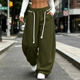 thumbnail image 3 of Vixolx Womens Wide Leg Sweatpants Decorative Drawstring Elastic Waist Baggy Barrel Pants with Pockets Casual Solid Color Trousers, 3 of 7