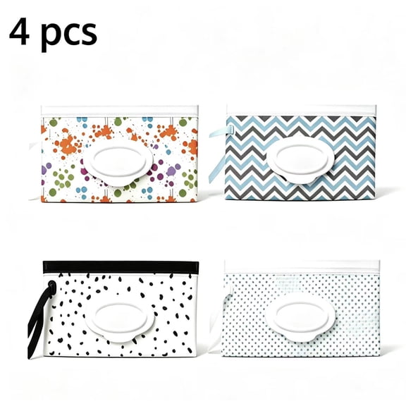Vruelia 4Pcs Baby Wet Wipe Pouch, Portable Baby Wipes Case, Reusable Refillable Travel Wet Wipe Holder Bag