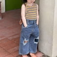 thumbnail image 5 of Besolor Toddler Boys Girls Ripped Denim Pants Kids Elastic Waist Washed Wide Leg Jeans Baby Clothes 2-7 Years, 5 of 8