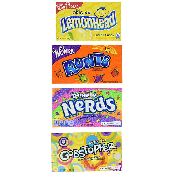Movie Theater Candy 4 Flavor Variety Pack 1 Rainbow Nerds 1 Gobstopper 1 Lemonhead And 1 Runts 5 6 Oz Ea 4 Boxes Total Walmart Com Walmart Com