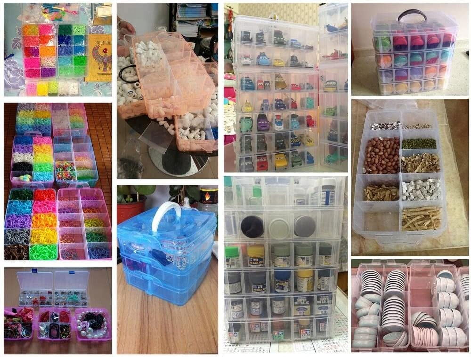 Craft Storage Box with Compartments, Clear 3-Tier 30 Sections Transparent Stackable Plastic Box Organiser with Handle, Practical Sorting Box for Crafts, Jewelry, Toy, Sewing Accessories Or Kitchen