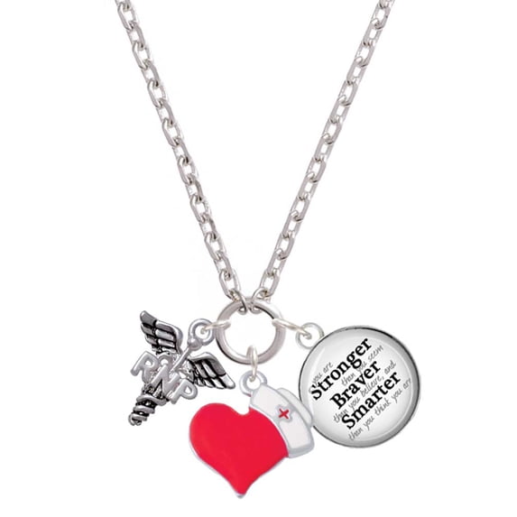 Delight Jewelry Silvertone Caduceus - RNP - Red Heart Nurse Strong Zoe Necklace
