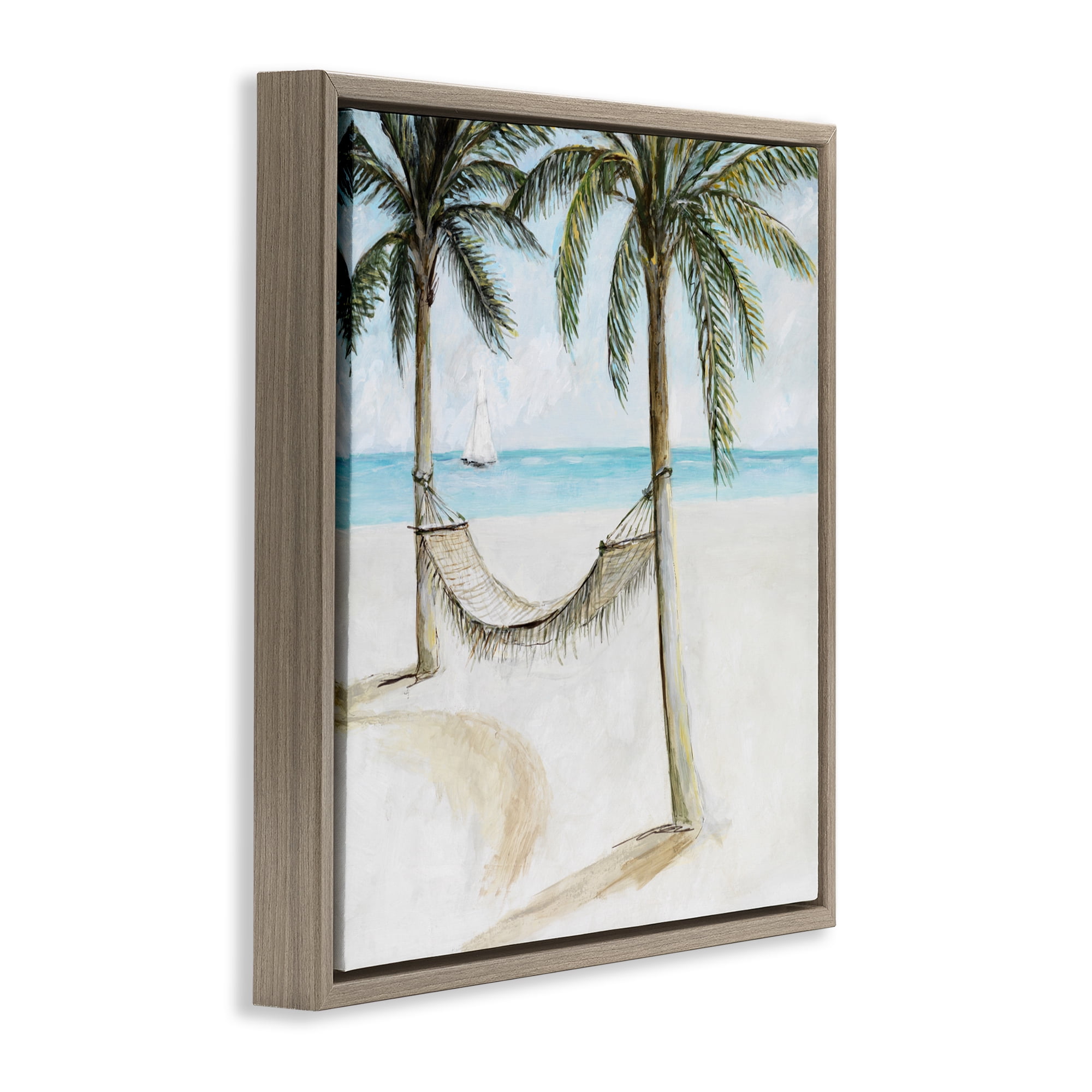 Stupell Industries Beach Hammock Coastal Scene Brown Framed Floater Canvas Wall Art, design by Lorenzo Collective