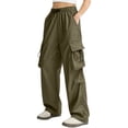 thumbnail image 4 of Cargo Pants Women Quick Dry Parachute Hiking Pants with Pockets Elastic Waist Lightweight Water Resistant Joggers Green S, 4 of 5