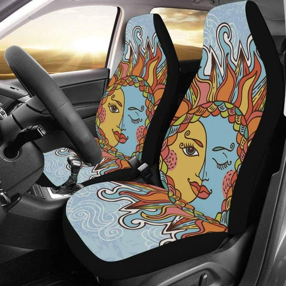 ZHANZZK Set of 2 Car Seat Covers Sun Moon Universal Auto Front Seats Protector Fits for Car,SUV Sedan,Truck