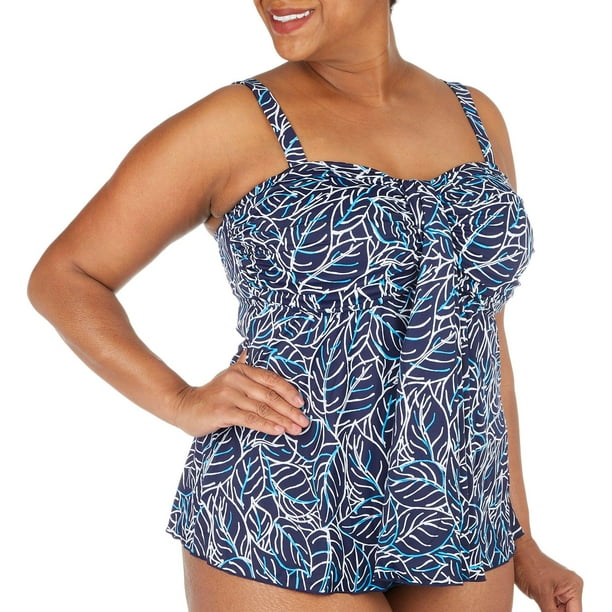 A Shore Fit Leaflet Women's Plus Waterfall Tankini Top