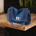 thumbnail image 1 of Bolso de hombro de mezclilla para mujer, bolso debajo del brazo para regalos de fiesta, actividades al aire libre Azul profundo, 1 of 8