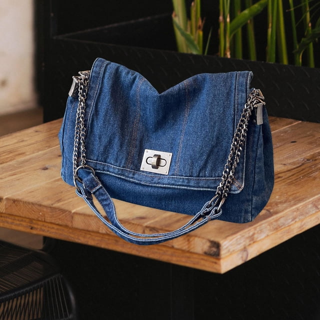 Bolso de hombro de mezclilla para mujer, bolso debajo del brazo para regalos de fiesta, actividades al aire libre Azul profundo