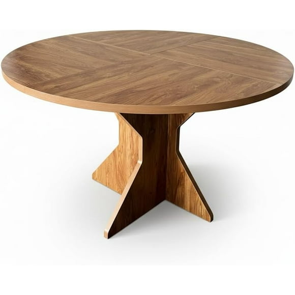 YUSAZENS Round Extendable Dining Table, Wood-Look Expandable Table for Kitchen/Dining Room, Perfect for Family Meals and Entertaining Guests