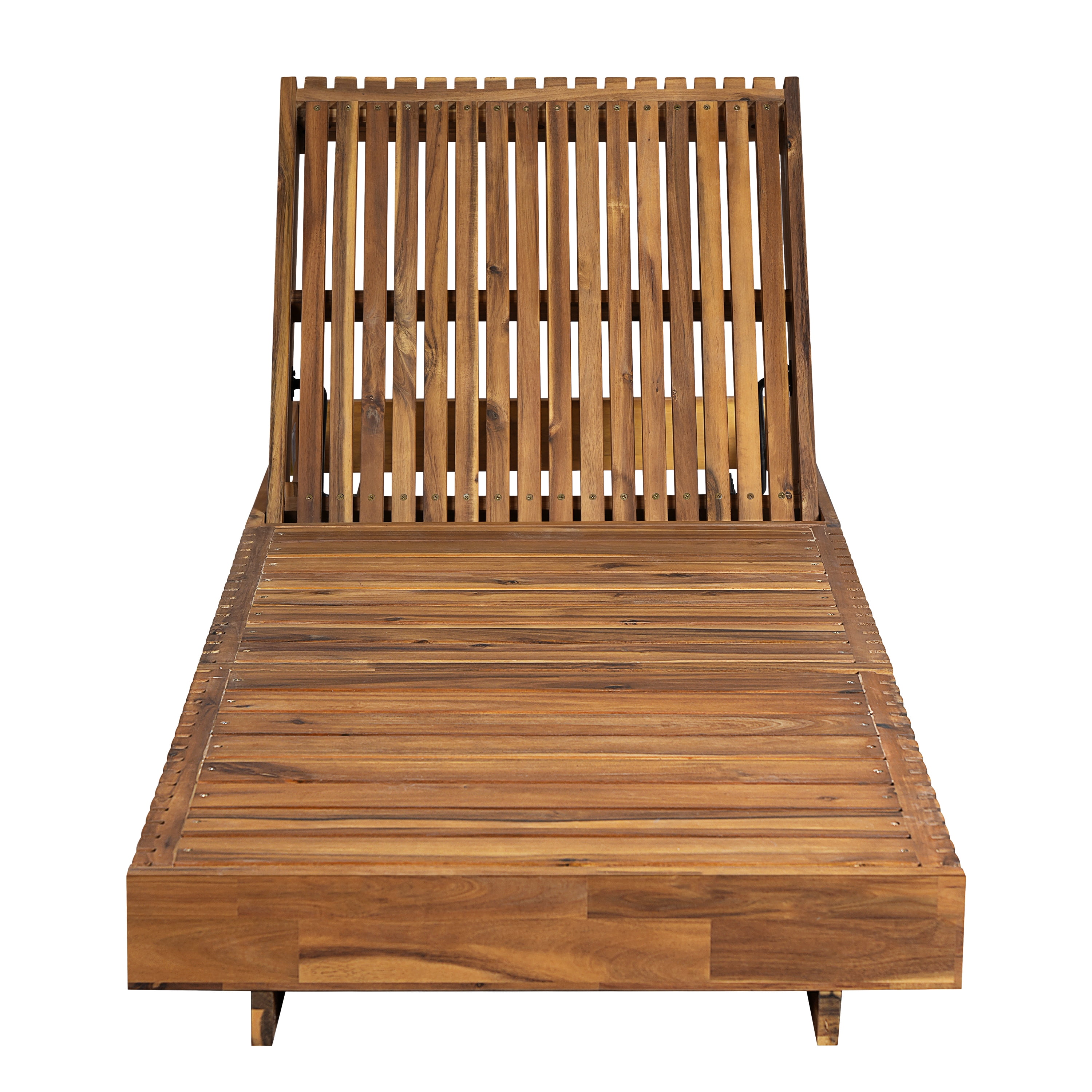 Chaise Lounge Chair, Outdoor 6-Position Adjustable Backrest Acacia Solid Wood Chair for Patio Garden, Teak