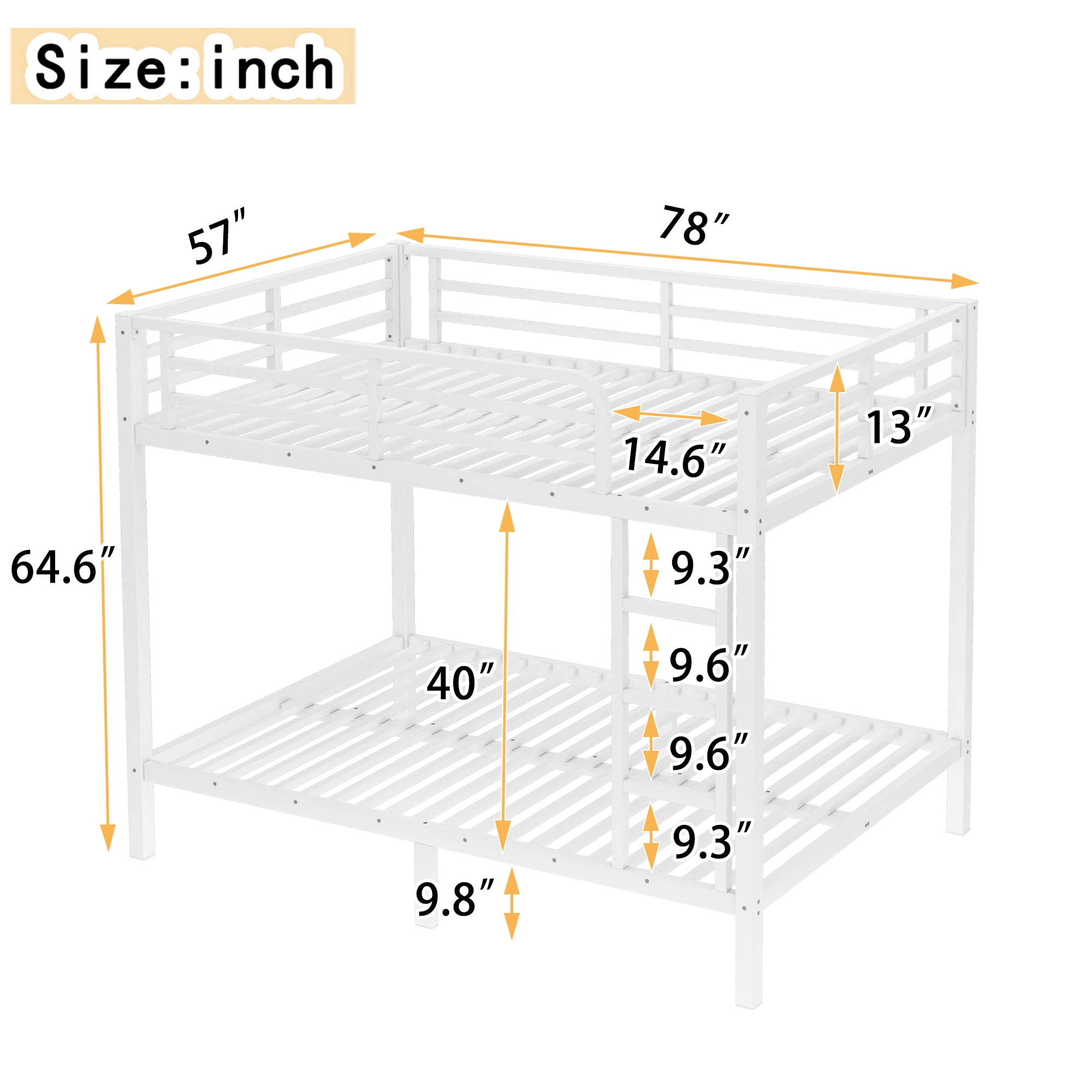 Aukfa Heavy Duty Full over Full Metal Bunk Bed for Kids, Teens and Adults, Space-Saving, White