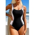 thumbnail image 2 of Women's Black Color Block U Neck One Piece Swimsuit with Ric Rac Trim | [ZhiHiMeRi] | (US 12-14)L, 2 of 12