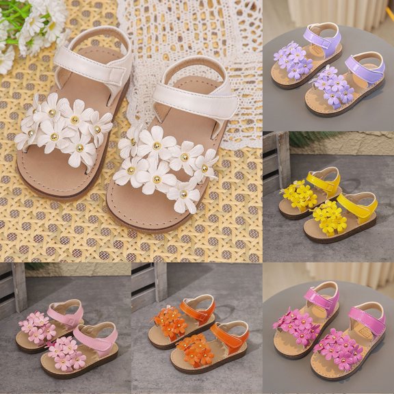 Girls Summer Flat Sandals - Toddler Little Kid Dress Sandals Shoes with Non Sole for Beach Party Daily Wear