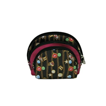 Betty Boop 3-Piece Cosmetic Bag Set Toiletry Travel Bags Clutch Make Up Cosmetic Pochette Vanity Bag (Black Set)